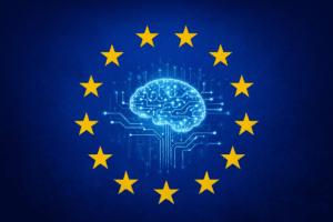 Europe flag and AI brain