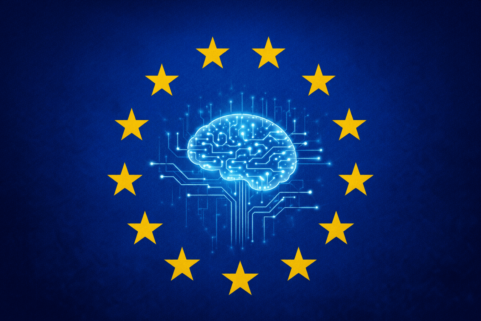 Europe flag and AI brain