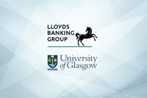 Logos of Lloyds Banking Group and the University of Glasgow on a light blue geometric background.