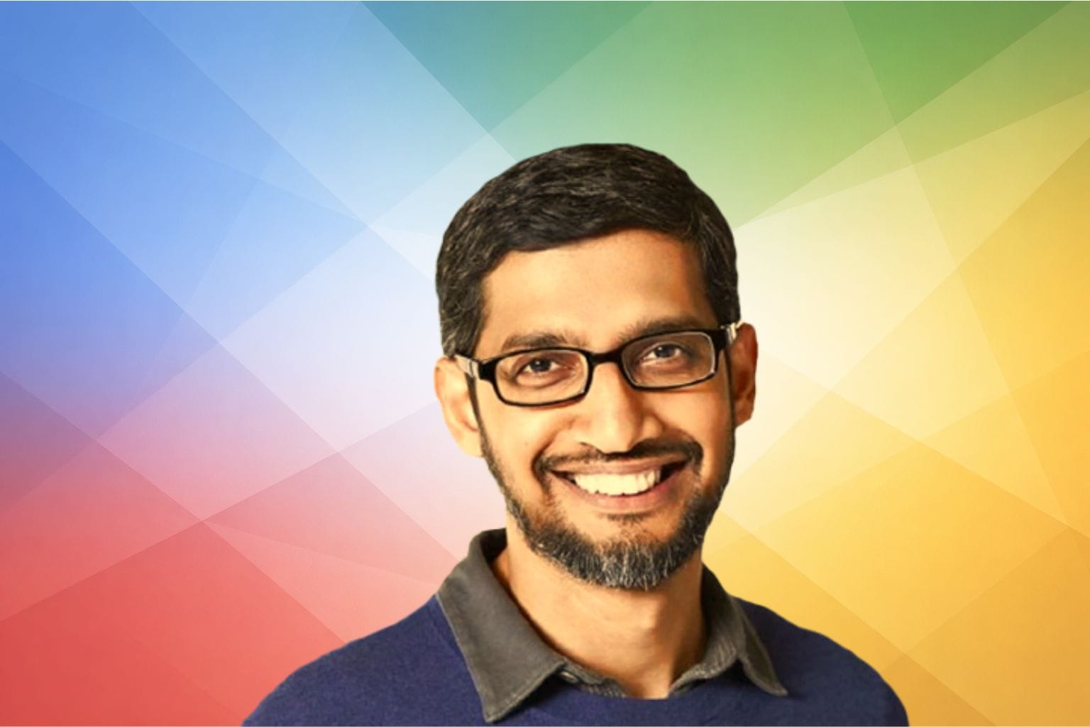 Sundar Pichai with Google color bacground