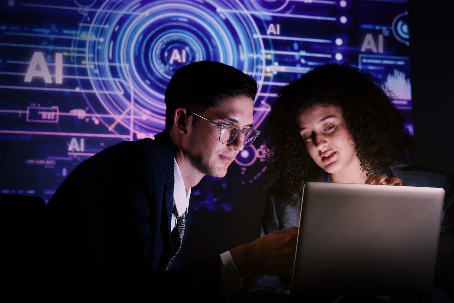 CXOs discussing with AI background