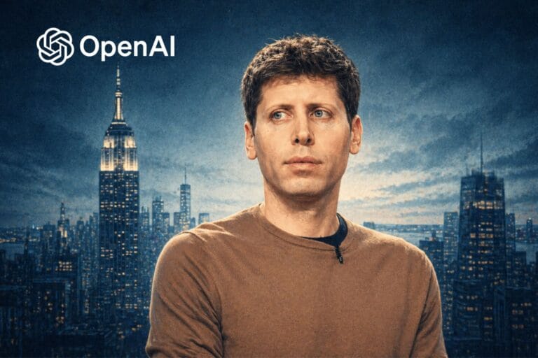 Sam Altman abstract image with OpenAI logo