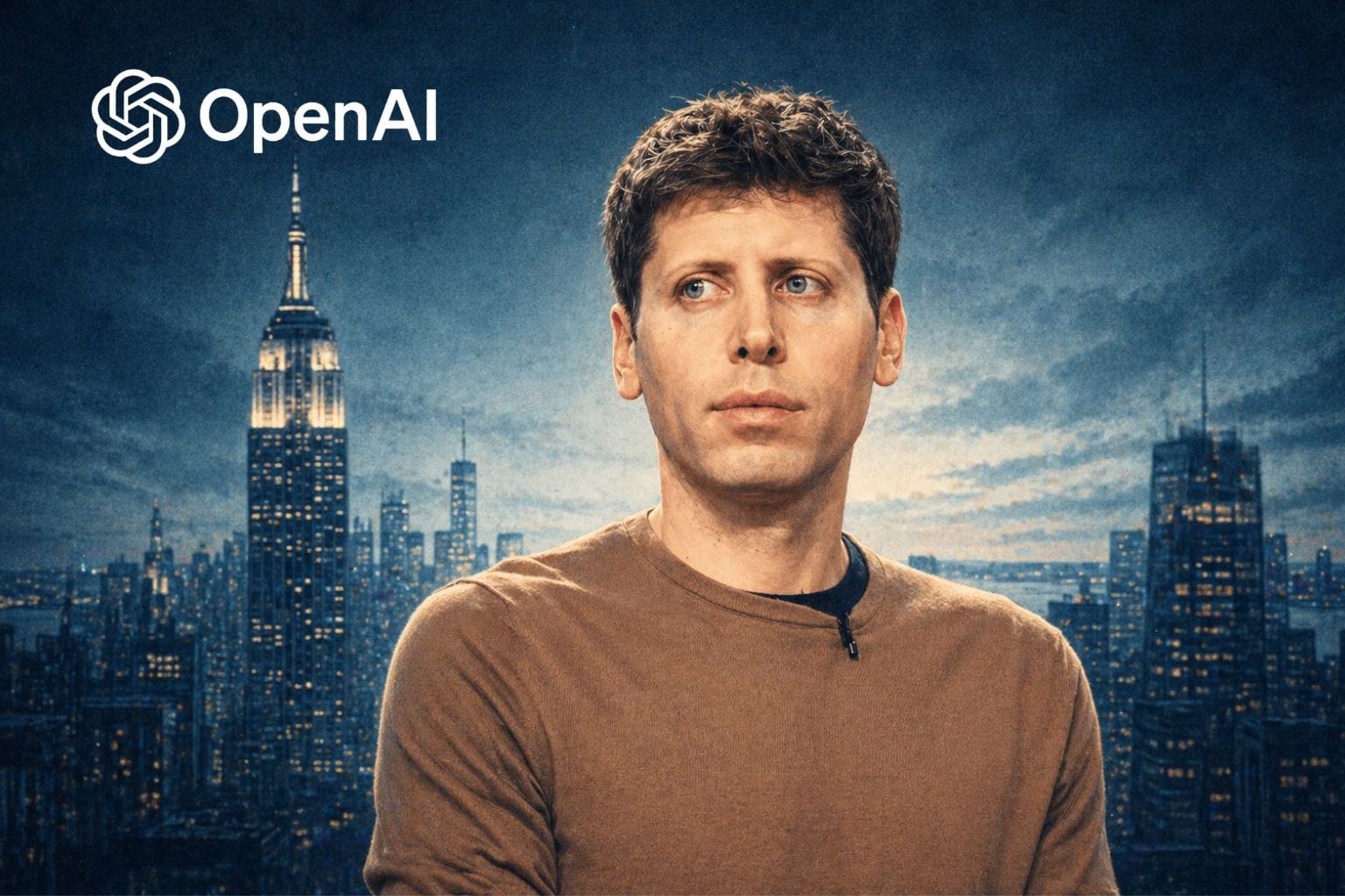 Sam Altman abstract image with OpenAI logo