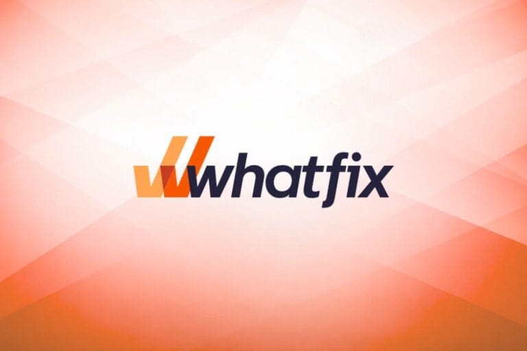 Whatfix Logo in an Orange Geometric Background