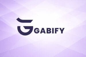 Gabify logo in dark purple on a soft purple geometric background