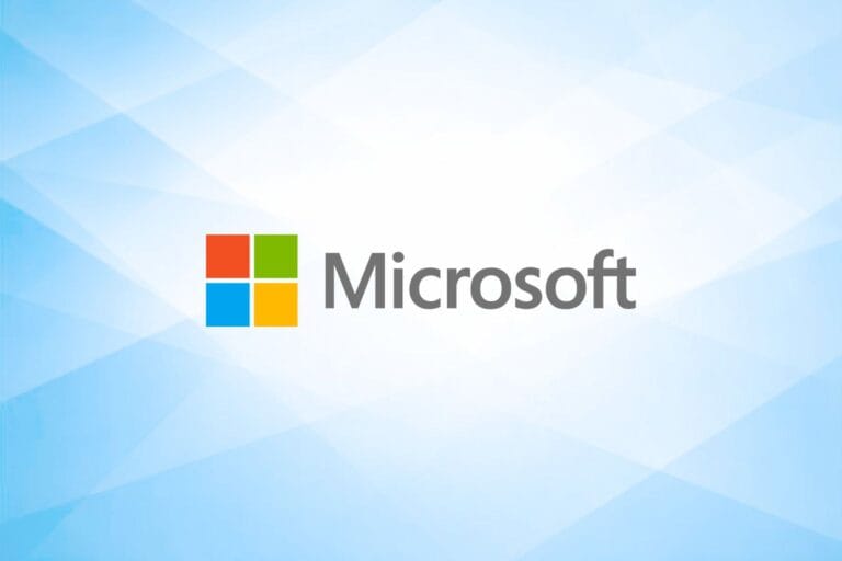 Microsoft Logo in a Sky Blue Geometric Background