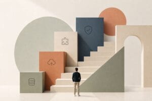 Abstract geometric illustration of a founder building an AI stack.