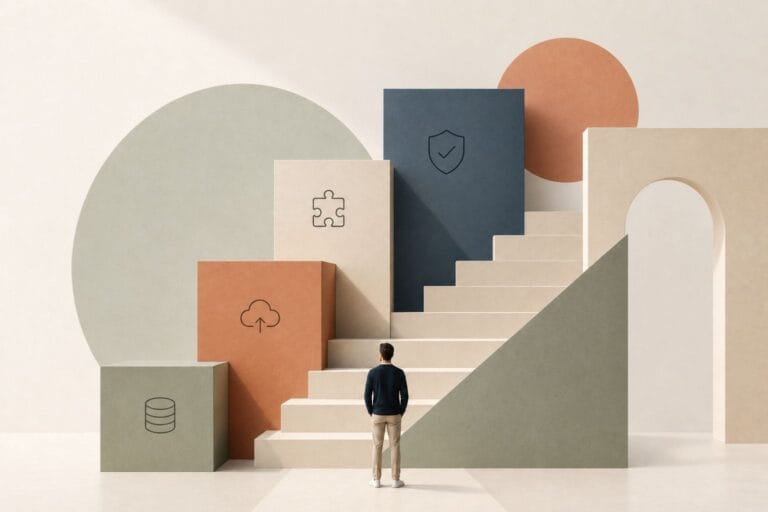 Abstract geometric illustration of a founder building an AI stack.