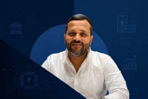 ex castler founder image with geometric background and fintech elements