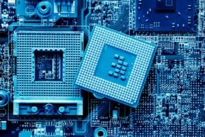 AI chips in blue illustration