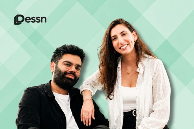 Dessn founders and logo image with geometric green background