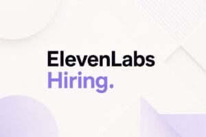 Minimalist hiring banner for ElevenLabs featuring subtle geometric patterns, soft lavender accents, and modern typography on a clean light background.