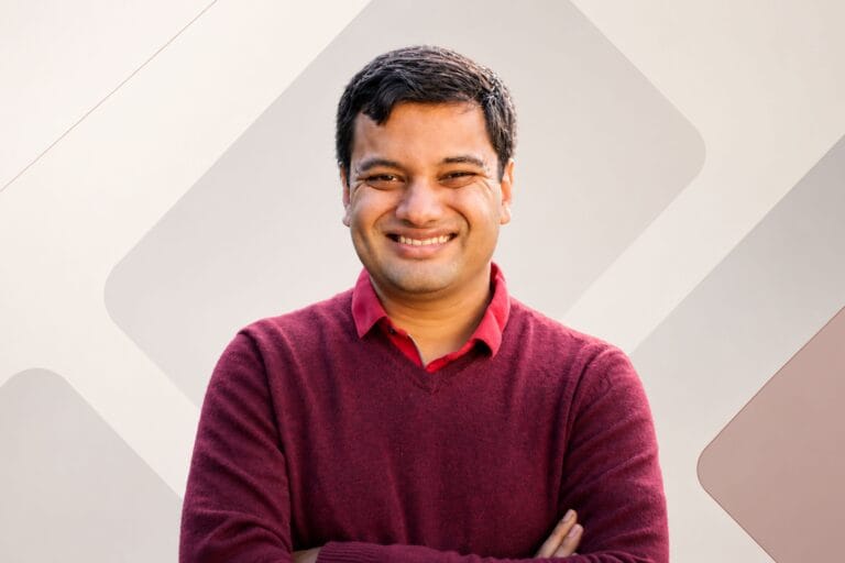 Rushin Shah portrait with geometric background
