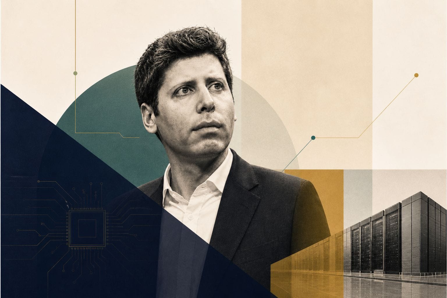 OpenAI CEO image and geometric background
