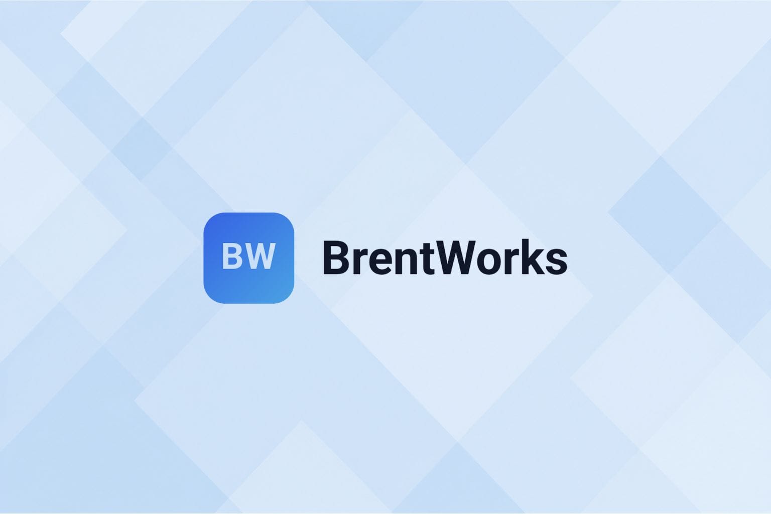 BrentWorks logo and geometric blue background