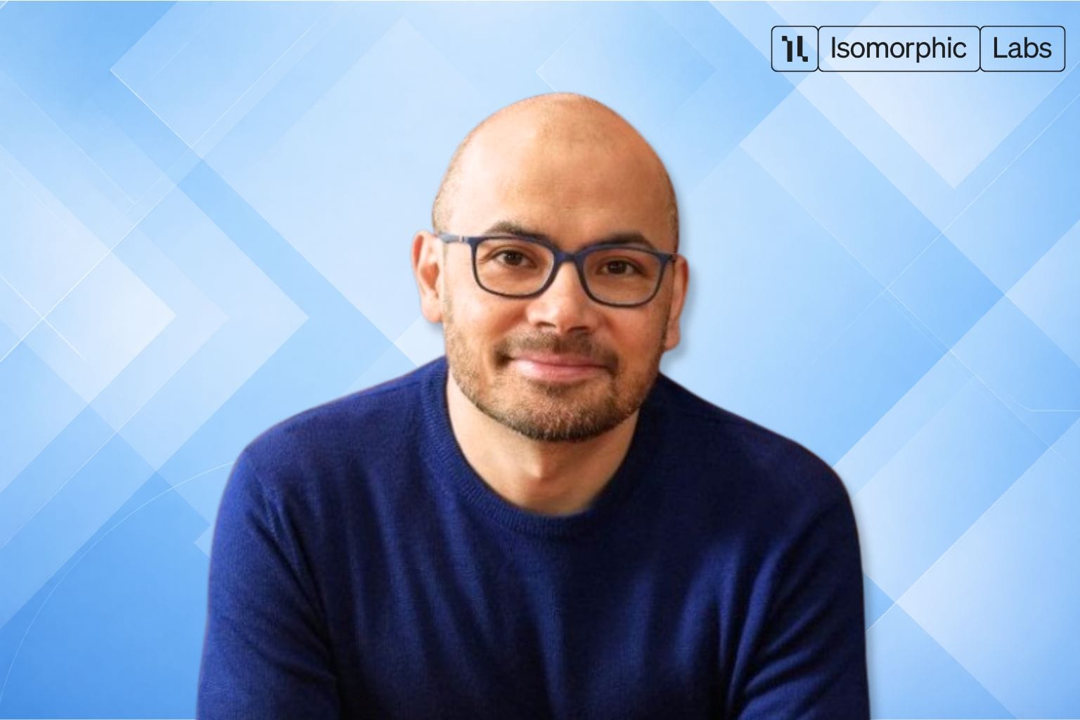 Isomorphic Labs founder and logo with green background