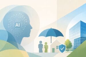 Geometric patterns depicting AI's role in insurance