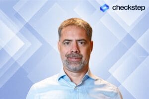 Checkstep logo and founder