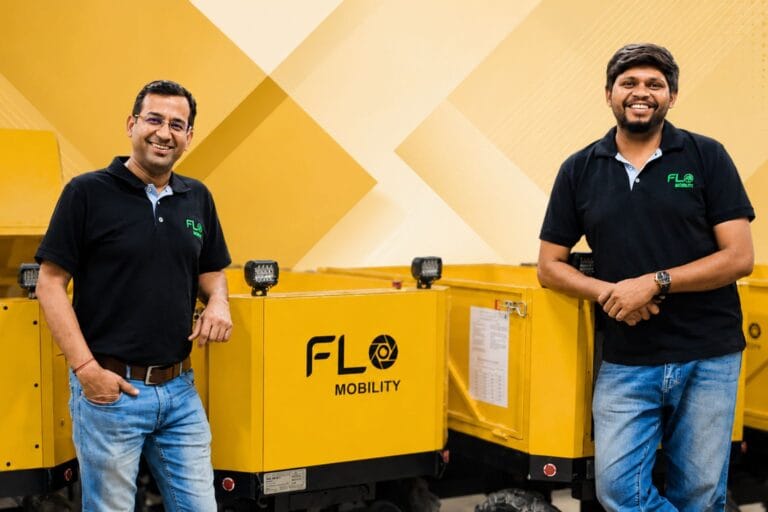 Flo Mobility founders and geometric background