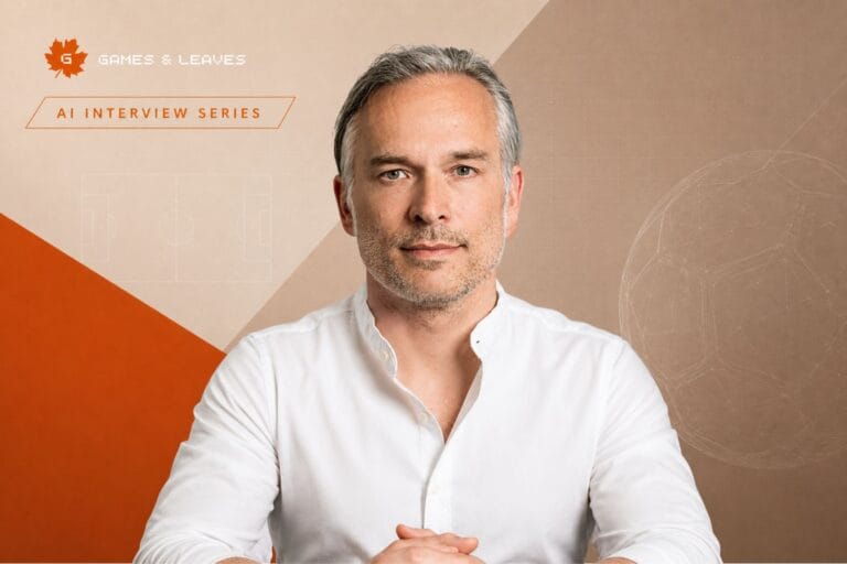 Portrait of Stefan Bielau, Managing Director at Games & Leaves, against a minimalist sports-tech inspired background with subtle football and AI design elements