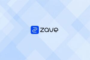 Zave logo on a blue geometric design