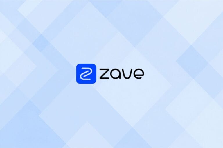 Zave logo on a blue geometric design