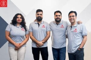 speedioo founders with logo and geometric background