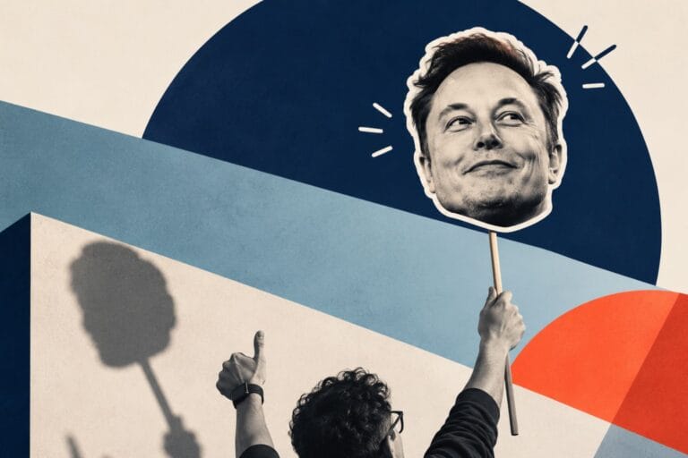 AI Appreciation Day graphic with Elon Musk cut out and other geometric pattern