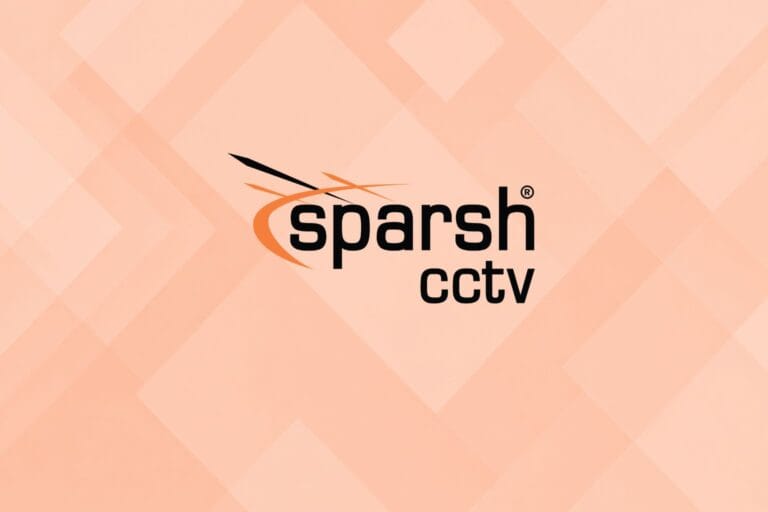 Sparsh CCTV Logo with geometric peach background