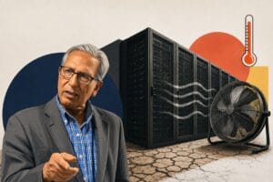 Portrait of Prof Roop L Mahajan, with a data center cooling setup in the background.